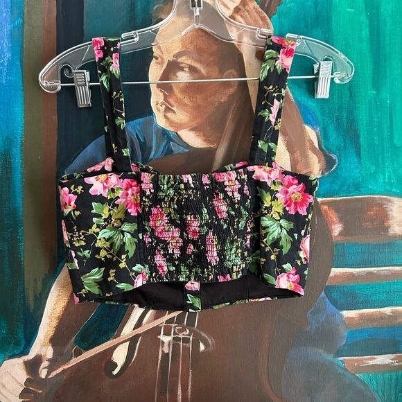 Parisian Black and Pink Floral Tank Top Cropped M - Picture 5 of 10